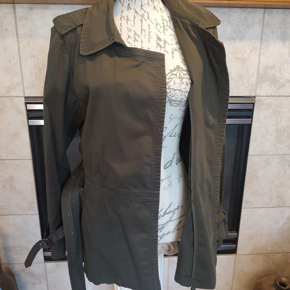 Coldwater Creek Coat Jacket Olive Green Size 12 Trench Utility Belt